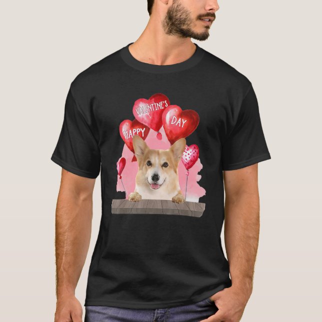 Camiseta Corgi Dog Feliz Día de San Valentín Mascota Perro  (Anverso)
