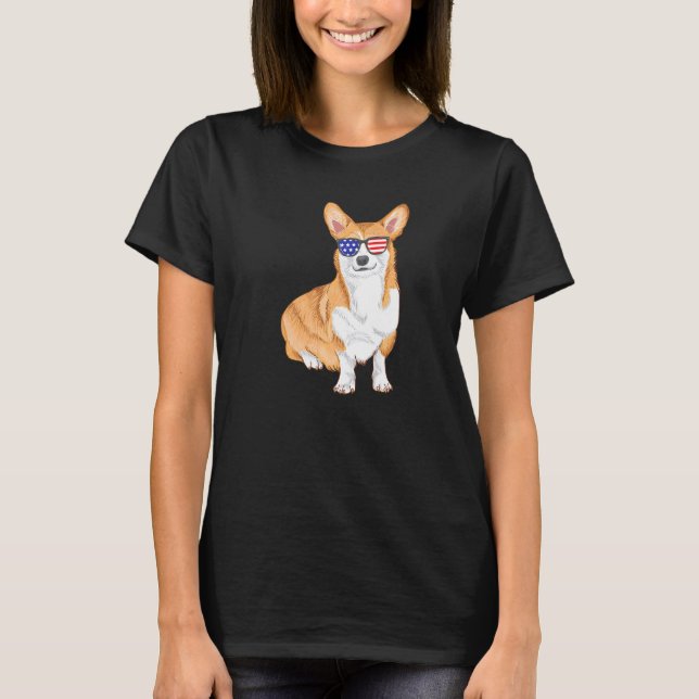 Camiseta Corgi Dog Gafas de sol Bandera estadounidense (Anverso)