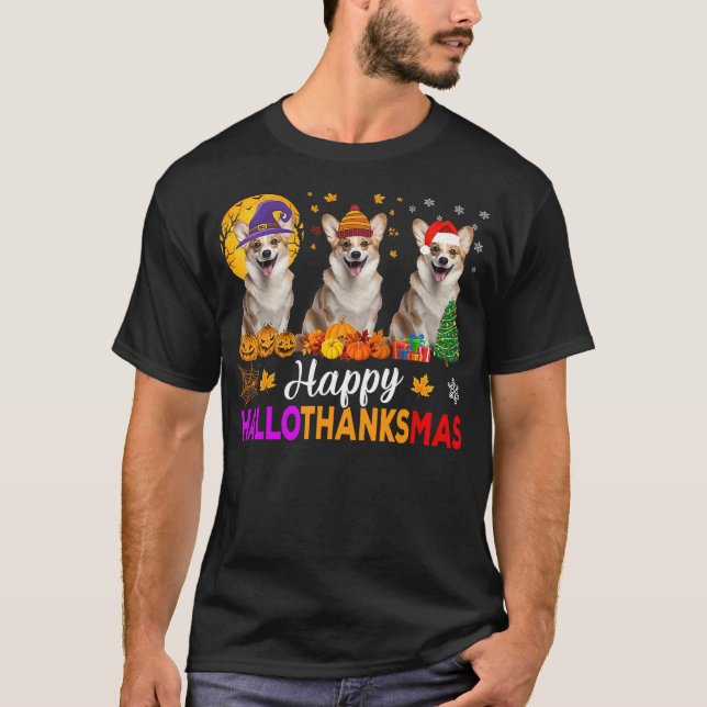 Camiseta Corgi Dog Halloween Christmas Hallothanksmas (Anverso)