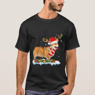 Camiseta Corgi Dog Iluminando a Santa Reindeer Gorra Corgi