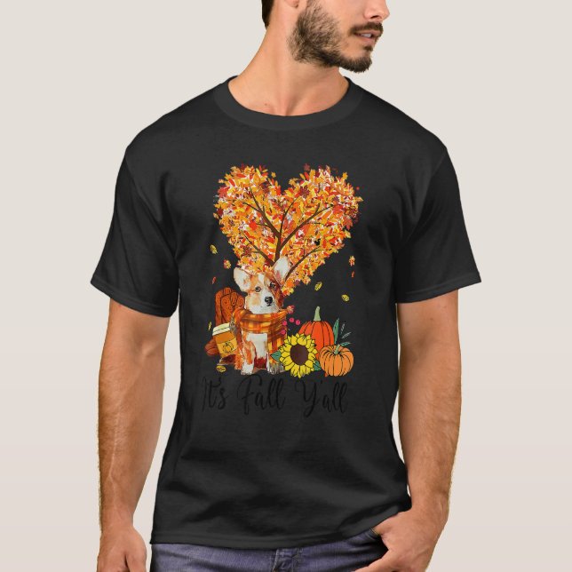 Camiseta Corgi Dog It's Fall Y'all Pumpkin Spice Fall Leave (Anverso)