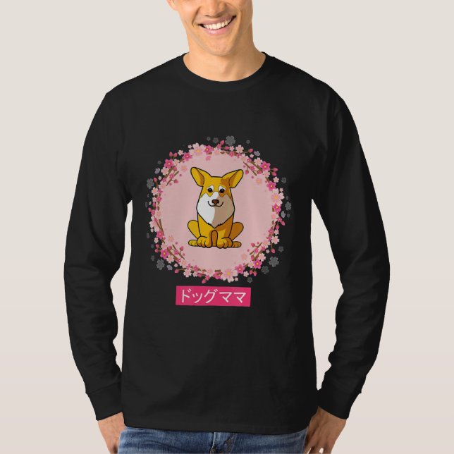 Camiseta Corgi Dog Japanese Cherry Blossom Flower (Anverso)
