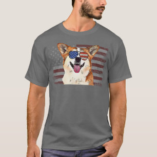Camiseta Corgi Dog Julio 4 Retro Bandera Estadounidense