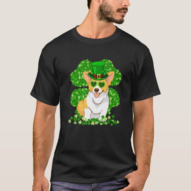 Camiseta Corgi Dog Lover St Patrick's Day Shamrock Puppy Co (Anverso)