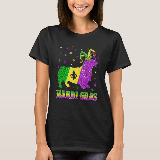 Camiseta Corgi Dog Mardi Gras Carnival Jester Beads (Anverso)