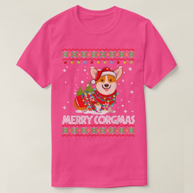 Camiseta Corgi Dog Merry Corgmas Santa Corgi Navidades feos (Diseño del anverso)