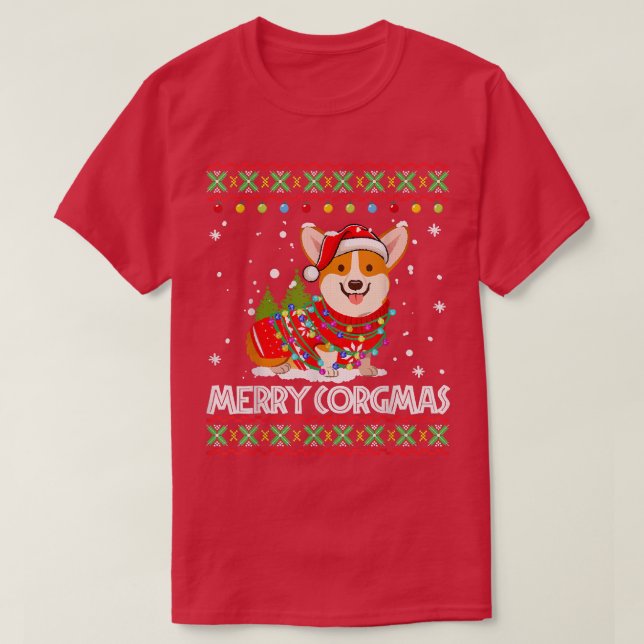 Camiseta Corgi Dog Merry Corgmas Santa Corgi Navidades feos (Diseño del anverso)