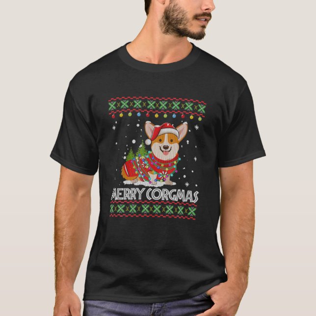Camiseta Corgi Dog Merry Corgmas Santa Corgi Navidades feos (Anverso)