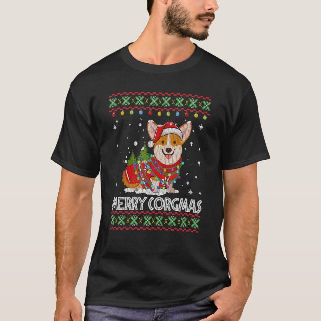 Camiseta Corgi Dog Merry Corgmas Santa Hat Dog Xmas Pajama (Anverso)