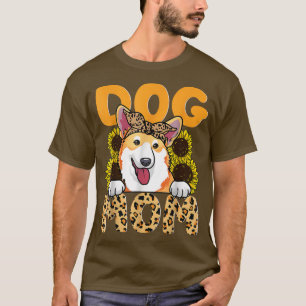 Camiseta Corgi Dog Mom Life Mama Sunflower Leopard Messy Bu