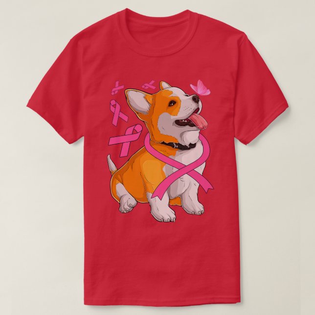 Camiseta Corgi Dog & Pink Ribbon Breast Cancer Awareness Gi (Diseño del anverso)