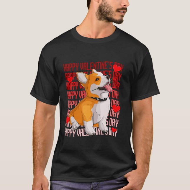 Camiseta Corgi Dog Red Hearts Happy Valentines Day Boy Chic (Anverso)