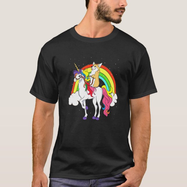 Camiseta Corgi Dog Space Galaxy Rainbow Corgicorn (Anverso)