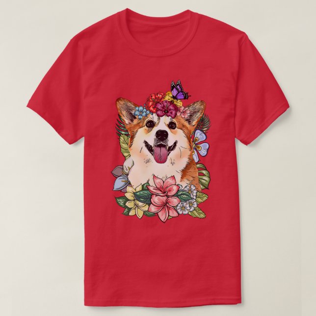 Camiseta Corgi Dog Spring Botanical Plant Flower Floral263 (Diseño del anverso)