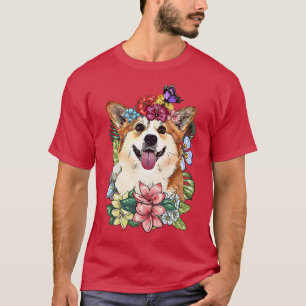 Camiseta Corgi Dog Spring Botanical Plant Flower Floral263
