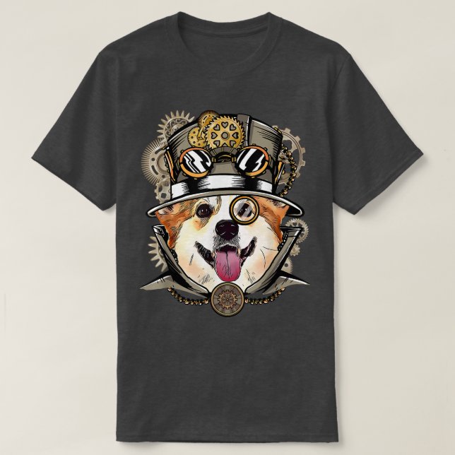 Camiseta Corgi Dog Vidrio Medieval Gótico Steampunk (Diseño del anverso)