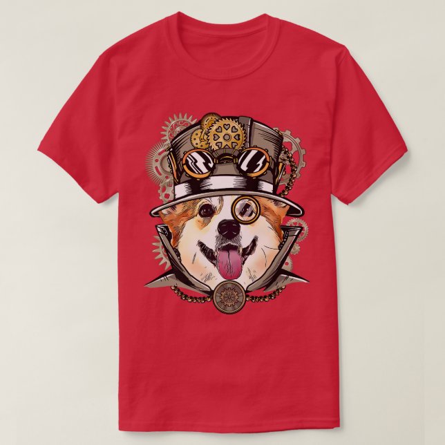 Camiseta Corgi Dog Vidrio Medieval Gótico Steampunk238 (Diseño del anverso)