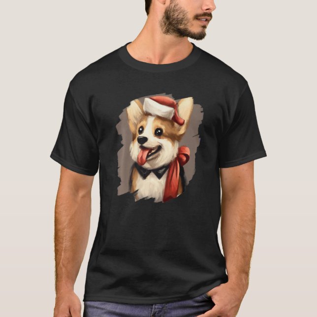 Camiseta Corgi Dog Wearing Santa Claus Hat Cute  Christmas  (Anverso)