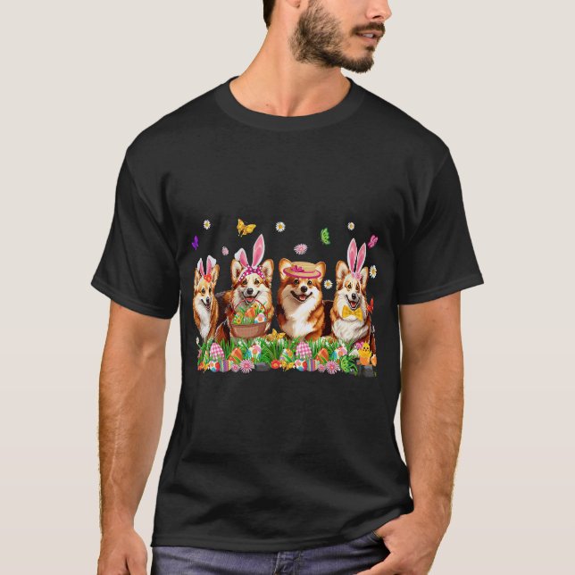 Camiseta Corgi Dogs With Bunny Ears Egg Basket Easter Day (Anverso)