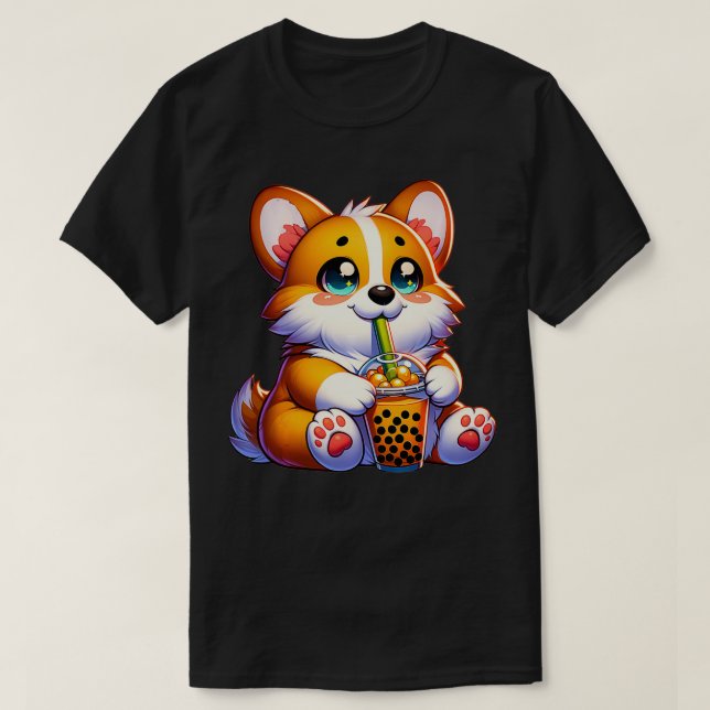 Camiseta Corgi Drinking Boba (Diseño del anverso)