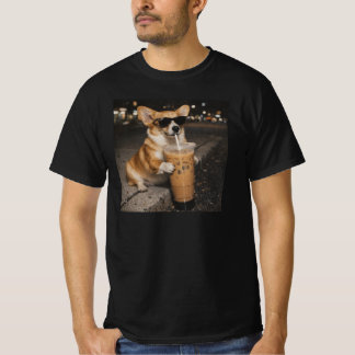Camiseta Corgi Drinking Iced Coffee Funny Animal Dog Meme