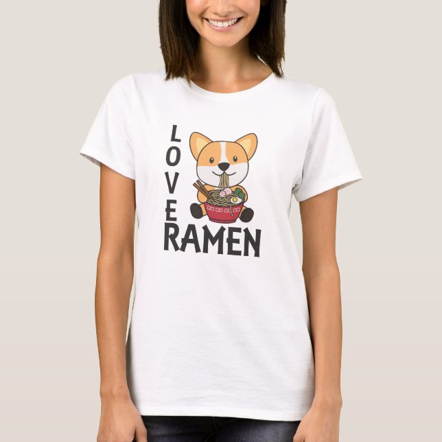 Camiseta Corgi dulce de fideos japoneses de Ramen come Rame (Anverso)