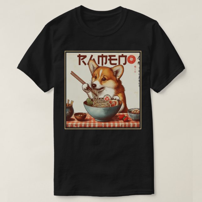 Camiseta Corgi Eating Ramen (Diseño del anverso)