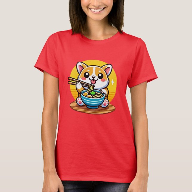Camiseta Corgi Eating Ramen (Anverso)
