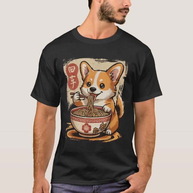 Camiseta Corgi Eating Ramen (Anverso)