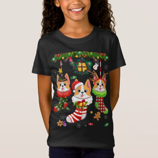 Camiseta Corgi En Calcetines Navidades Santa Hat Xmas Perro (Anverso)