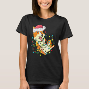 Camiseta Corgi Enredado En Luces De Navidad Santa