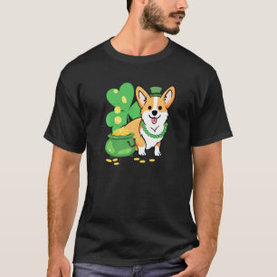Camiseta Corgi estilo San Patricio con tréboles