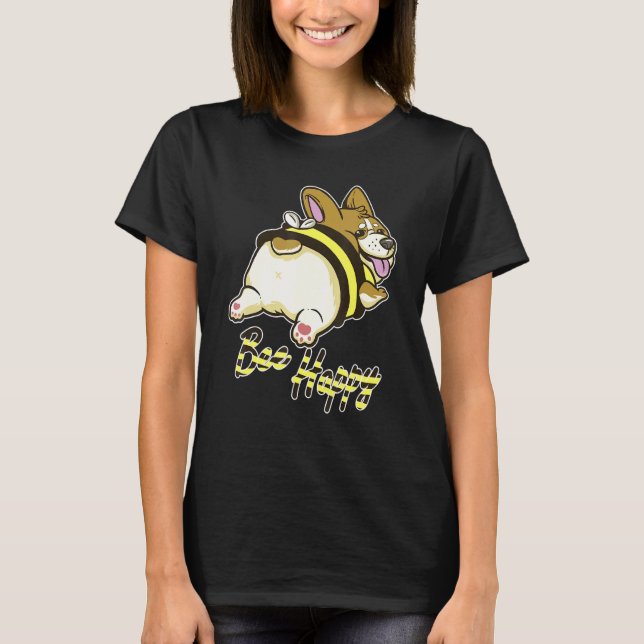Camiseta Corgi Feliz de Abeja con Disfraz de Abeja (Anverso)