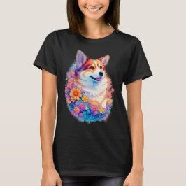 Camiseta Corgi floral arcoíris Gráfico de perro lindo