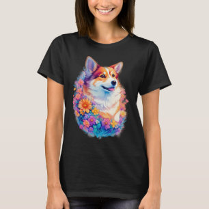 Camiseta Corgi floral arcoíris Gráfico de perro lindo