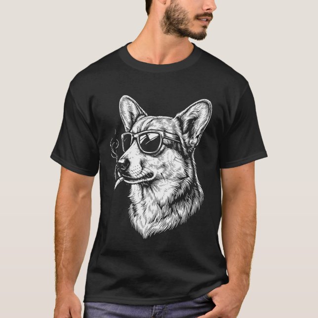 Camiseta Corgi Fumando Cigarrillo Manga Larga (Anverso)
