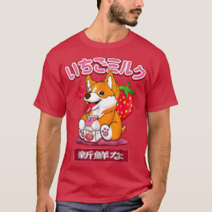 Camiseta Corgi Funny Japanese Kawaii Strawberry Milk Shake