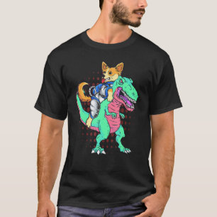 Camiseta Corgi Futurista Montando T Rex Perros Inteligentes