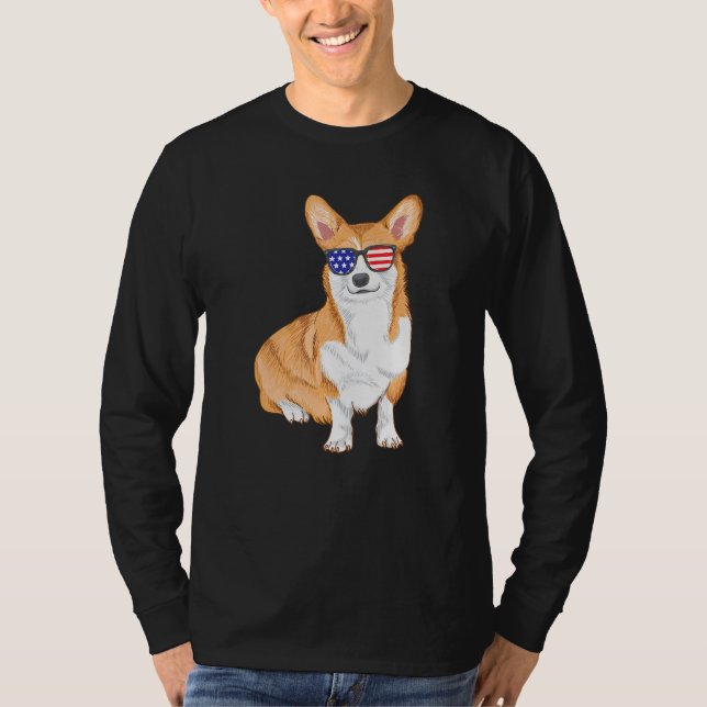 Camiseta Corgi Gafas de sol Perro Bandera Americana (Anverso)