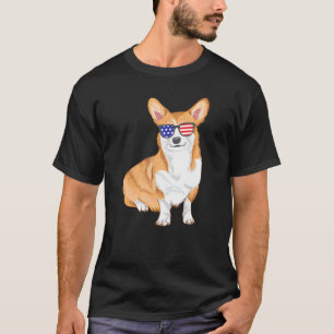 Camiseta Corgi Gafas de sol Perro Bandera Americana