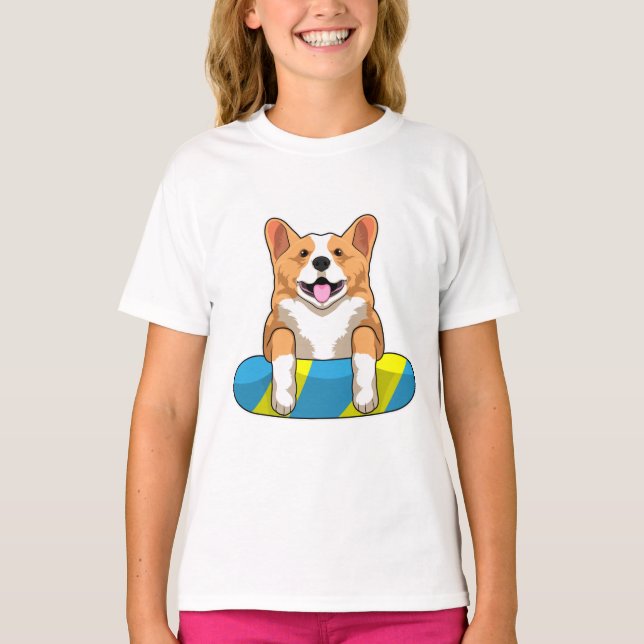 Camiseta Corgi galés en Natación con Pizarra (Anverso)