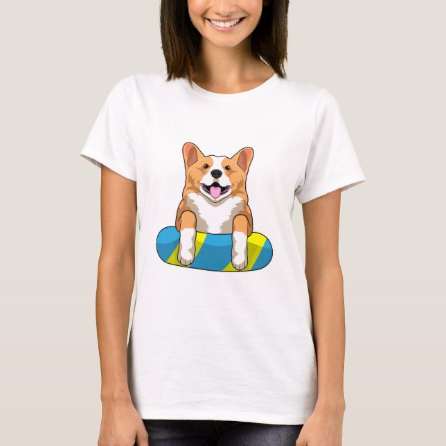 Camiseta Corgi galés en Natación con Pizarra (Anverso)