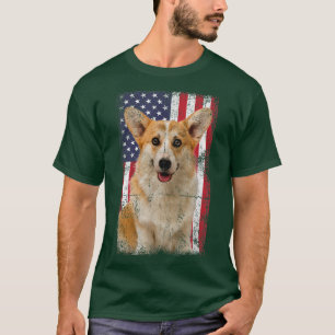 Camiseta Corgi galés Perro Bandera Americana Vintage 1458