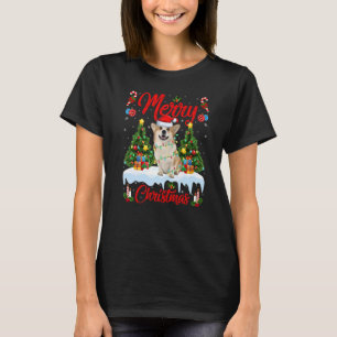 Camiseta Corgi galés Perro enciende árbol de navidad Santa