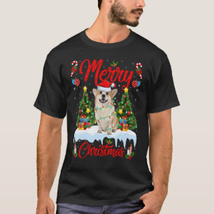Camiseta Corgi galés Perro enciende árbol de navidad Santa 