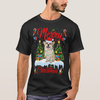 Camiseta Corgi galés Perro enciende árbol de navidad Santa