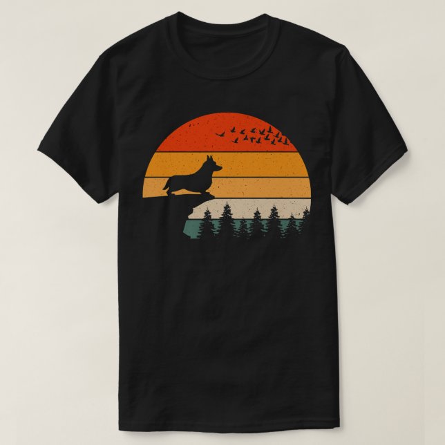 Camiseta Corgi Galés Perro Sunset Estilo Retro Para Hombres (Diseño del anverso)