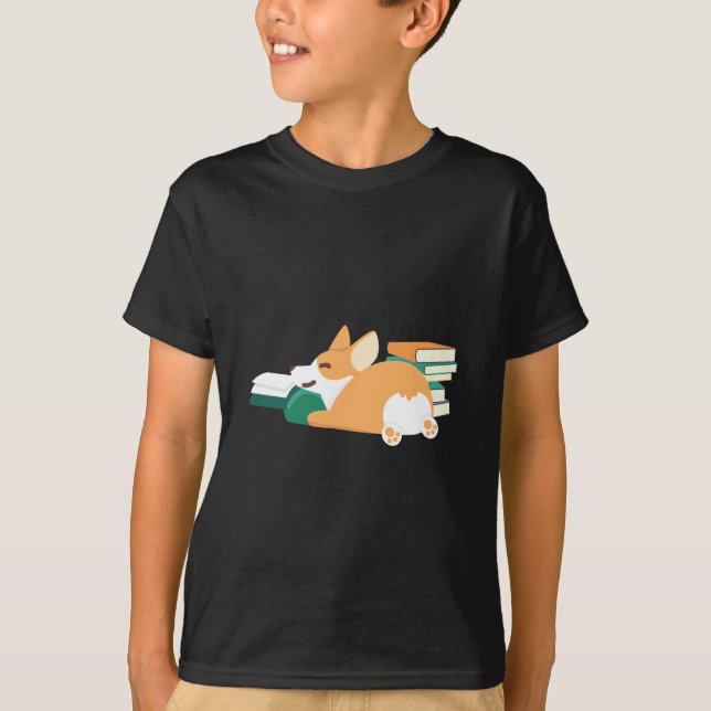 Camiseta Corgi Galés que lee a un ratón de biblioteca del (Anverso)