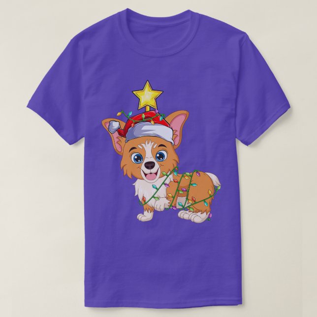 Camiseta Corgi galés xmas árbol de iluminación Santa Welsh  (Diseño del anverso)
