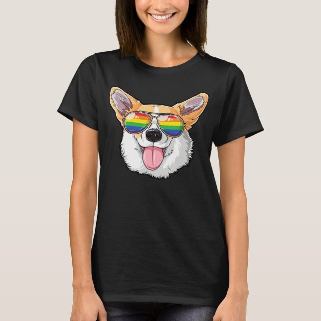Camiseta Corgi Gay Pride LGBT Rainbow Flag Sunglasses LGBTQ (Anverso)